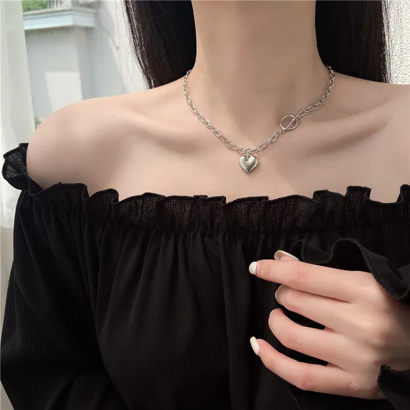 Sweet Kpop Colored Zircon Square Rhinestone Pendant Necklace For Women Y2K Korean Fashion Hoop Metal Choker Collar Jewelry Gift