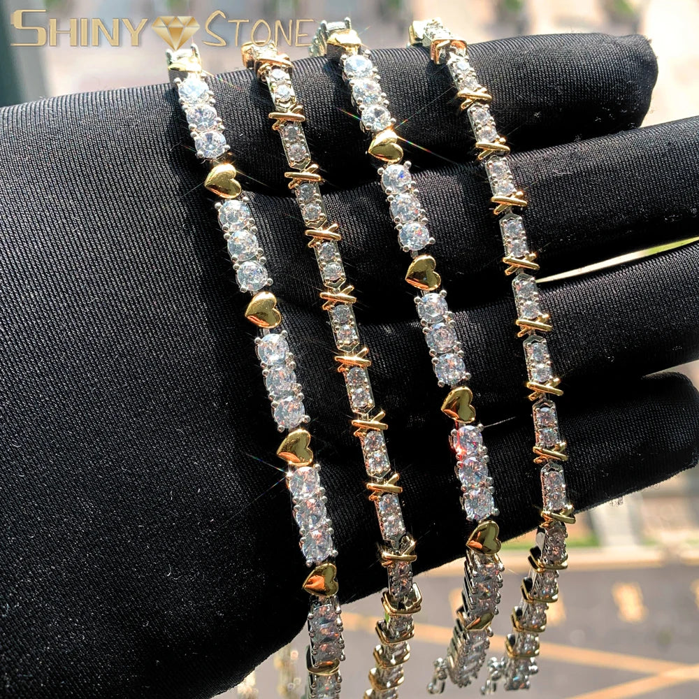 2025 New Iced Out Bling Cross Heart Tennis Chain Necklace Gold Silver Color 5A Cubic Zirconia CZ Charm Choker For Women Jewelry