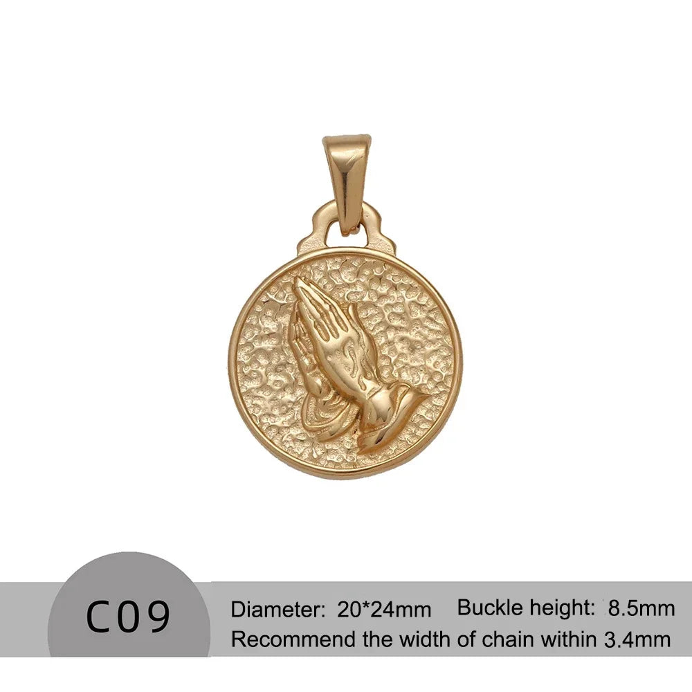 RHYOSNG Vintage Jewelery Stainless Steel 18K PVD Plated Golden Charm Round Portrait Key Moon Only Pendant For Women DIY Necklace