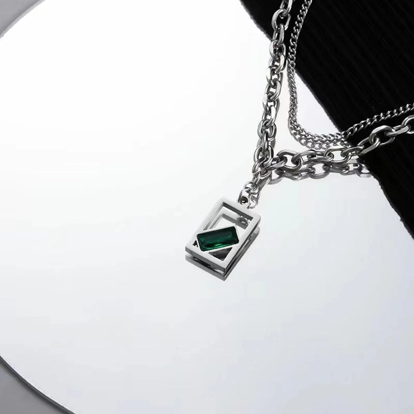 Vnox Unisex Necklaces, Silver Color Rolo Cuban Link Chain, Black Beaded Women Men Collar with Geometric Rectangle Pendant Charm