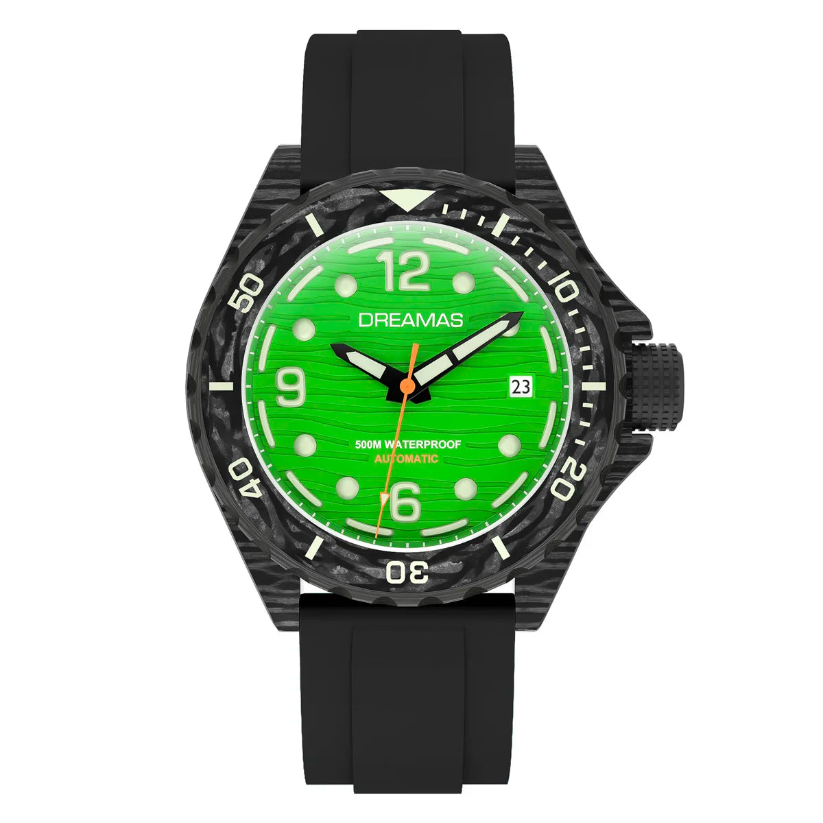 DREAMAS Carbon Fiber Black Warrior Japanese Mechanical Watch Business Watch 500 meters waterproof D0382G10
