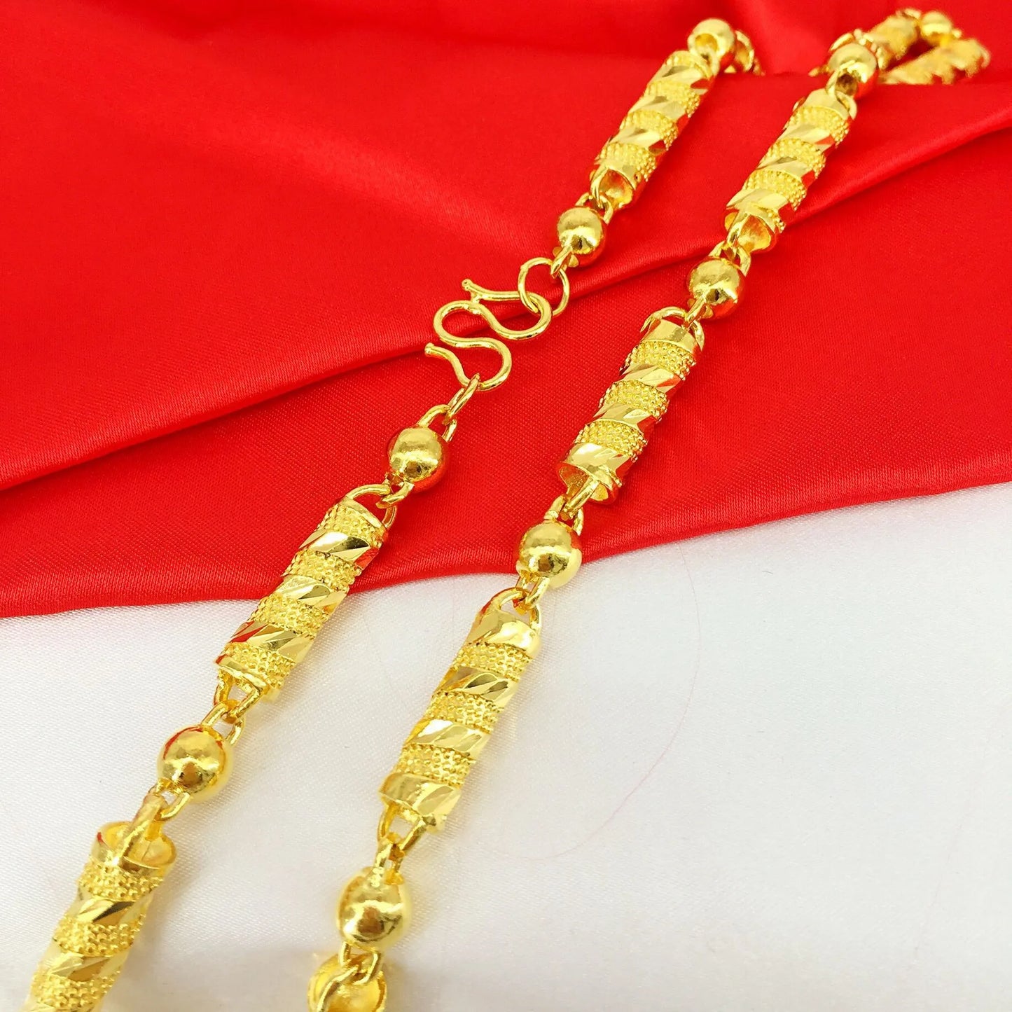 Men's 24K Gold AU999 Hollow Cylindrical Necklace | Magnetic detachable charm with inscriptions, imposing for banquets