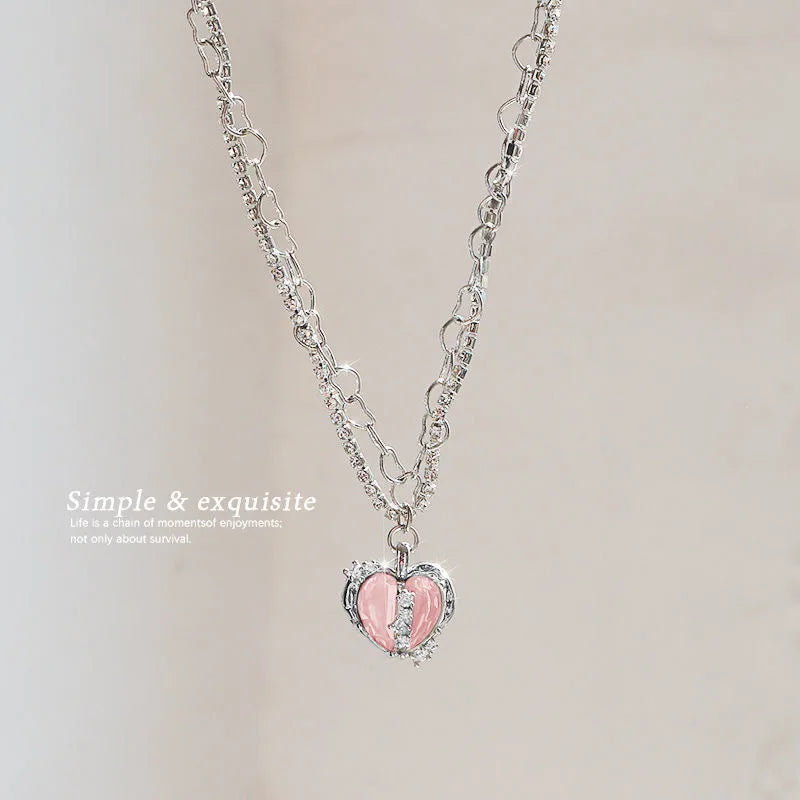 Sweet Kpop Colored Zircon Square Rhinestone Pendant Necklace For Women Y2K Korean Fashion Hoop Metal Choker Collar Jewelry Gift