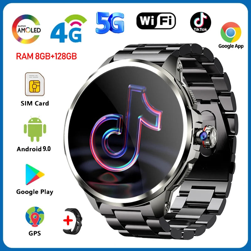 5G/4G All-Network Smart Watch 1.95 inch AMOLED 2100mah Battery 8GB+128GB RAM 900W Camera GPS WIFI Google APP Download Smartwatch