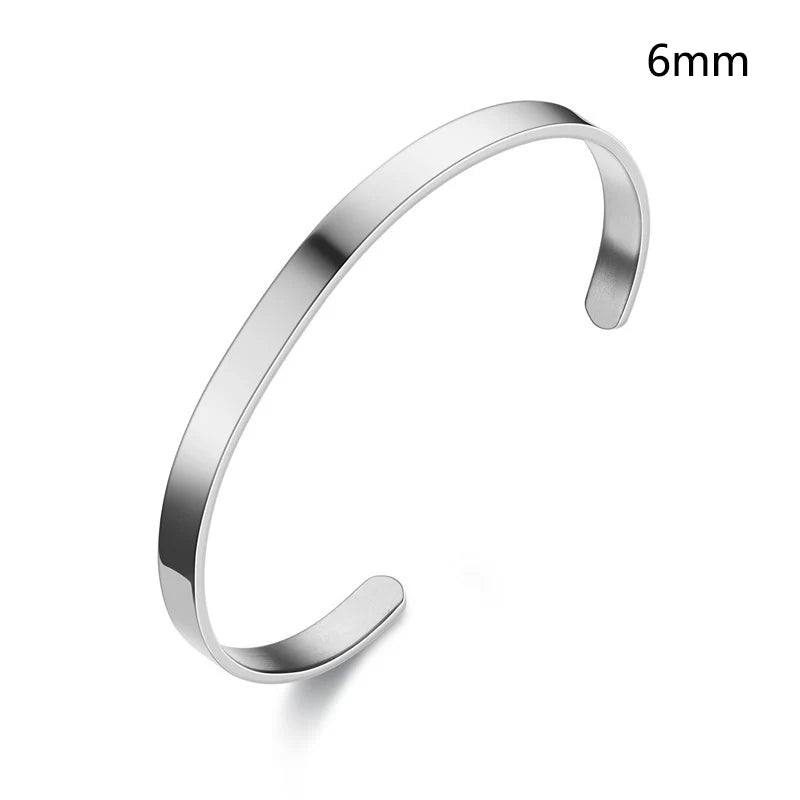 Hot sell 6/8mm Glossy Stainless Steel Personalized Bracelets for Women Lover Double Side Engraved Custom Family Name Cuff Gifts