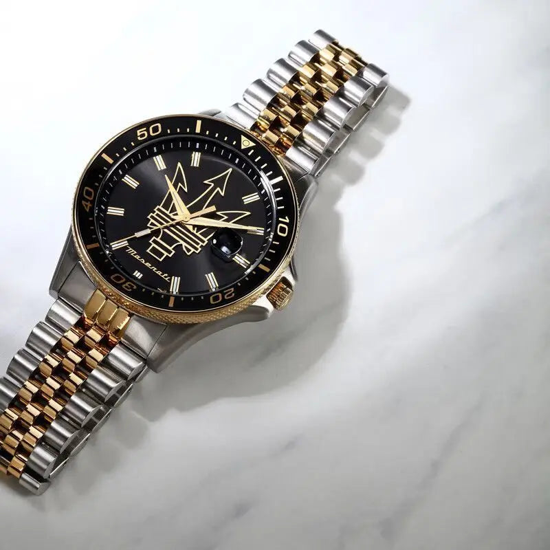 Original Maserati watches men's luxury fashion trends in Europe and America Shi Ying watches luminous gold steel strap.