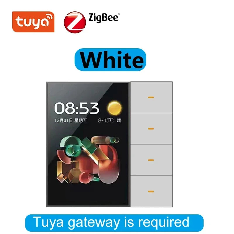 Tuya Zigbee 3.5 Inch Smart Wall Switch Touch Screen 4 Groups Switch 8-way Scene Radar Sensor Dimming Switch Curtain Smart Home
