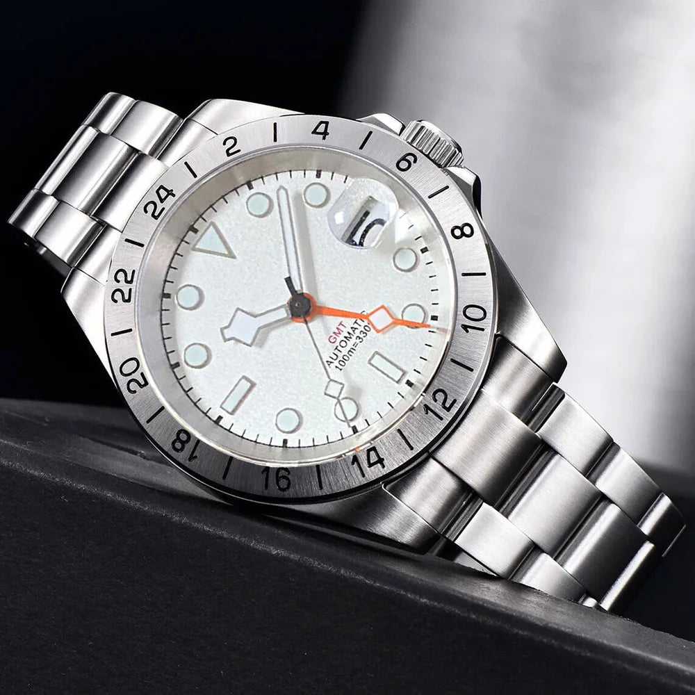 NH34A Watch Waterproof Field Automatic Mechanical Wristwatch Men Orange GMT Hand Master 24 Hours Sapphire Glass Glide Lock