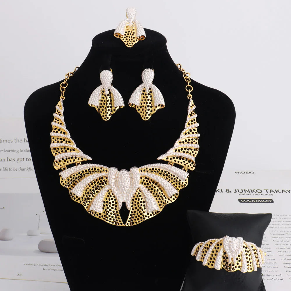France Luxury Gold Color Jewelry Set For Women Dubai Bridal 4PCS Set Party Gifts Wedding Party Gifts