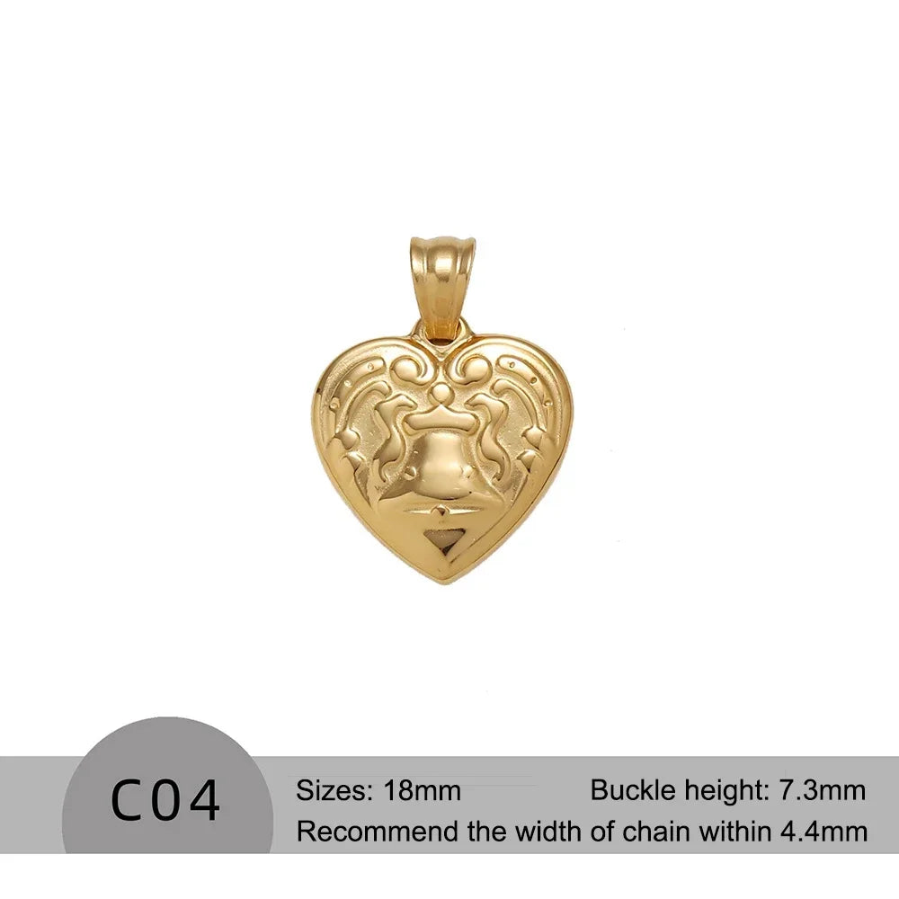 RHYOSNG Vintage Jewelery Stainless Steel 18K PVD Plated Golden Charm Round Portrait Key Moon Only Pendant For Women DIY Necklace