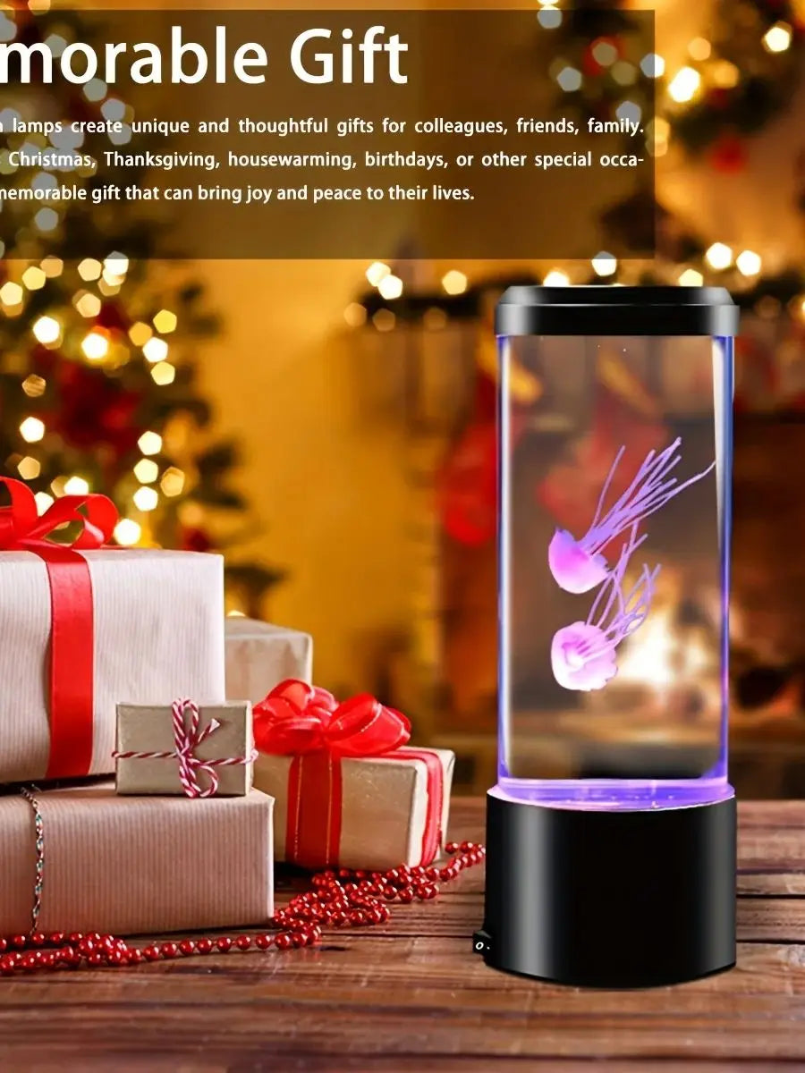 Jellyfish Lava Lamp Aquarium Ocean Night Lights 7 Colors LED Jellyfish Mood Lights With Four Home Bedroom Desktop Decoration Gif
