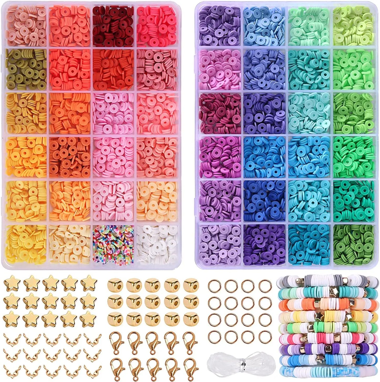 Clay Beads Bracelet Making Kit Friendship Flat Round Polymer Clay Beads Set for Jewelry Making DIY Handmade Craft Gifts Supplies