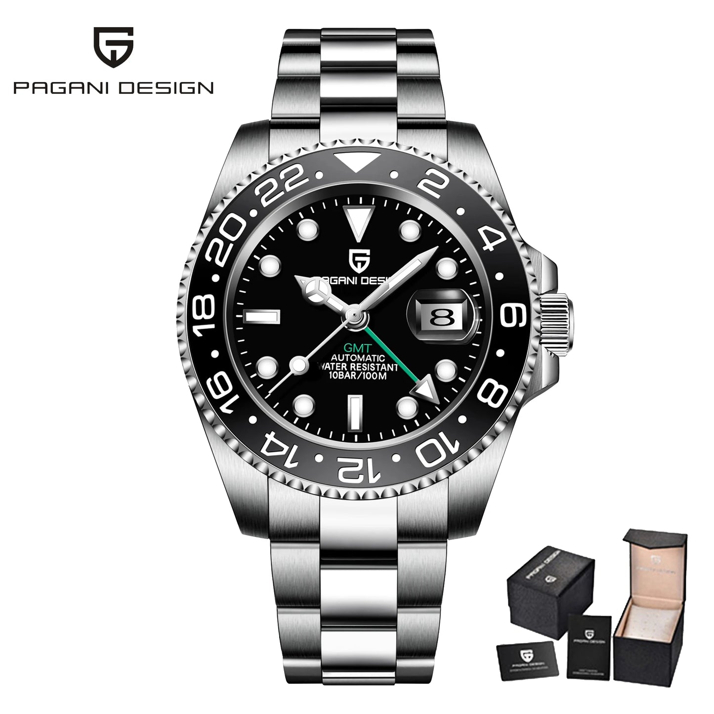 PAGANI DESIGN 2024 40MM GMT Mechanical Wristwatch Sapphire Ceramic Bezel Automatic Watch Stainless Steel 100M Waterproof Watch