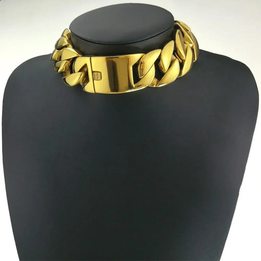 Gold Color 316L Stainless Steel All Polished 31mm Width Chain 40-55cm Necklace Jewelry N397