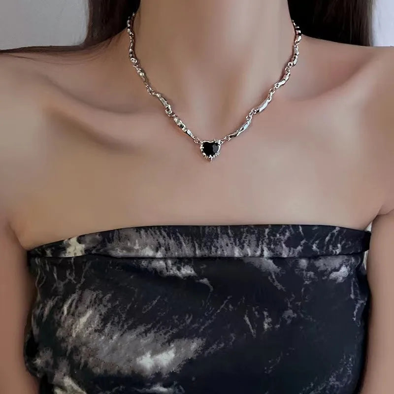 Sweet Kpop Colored Zircon Square Rhinestone Pendant Necklace For Women Y2K Korean Fashion Hoop Metal Choker Collar Jewelry Gift