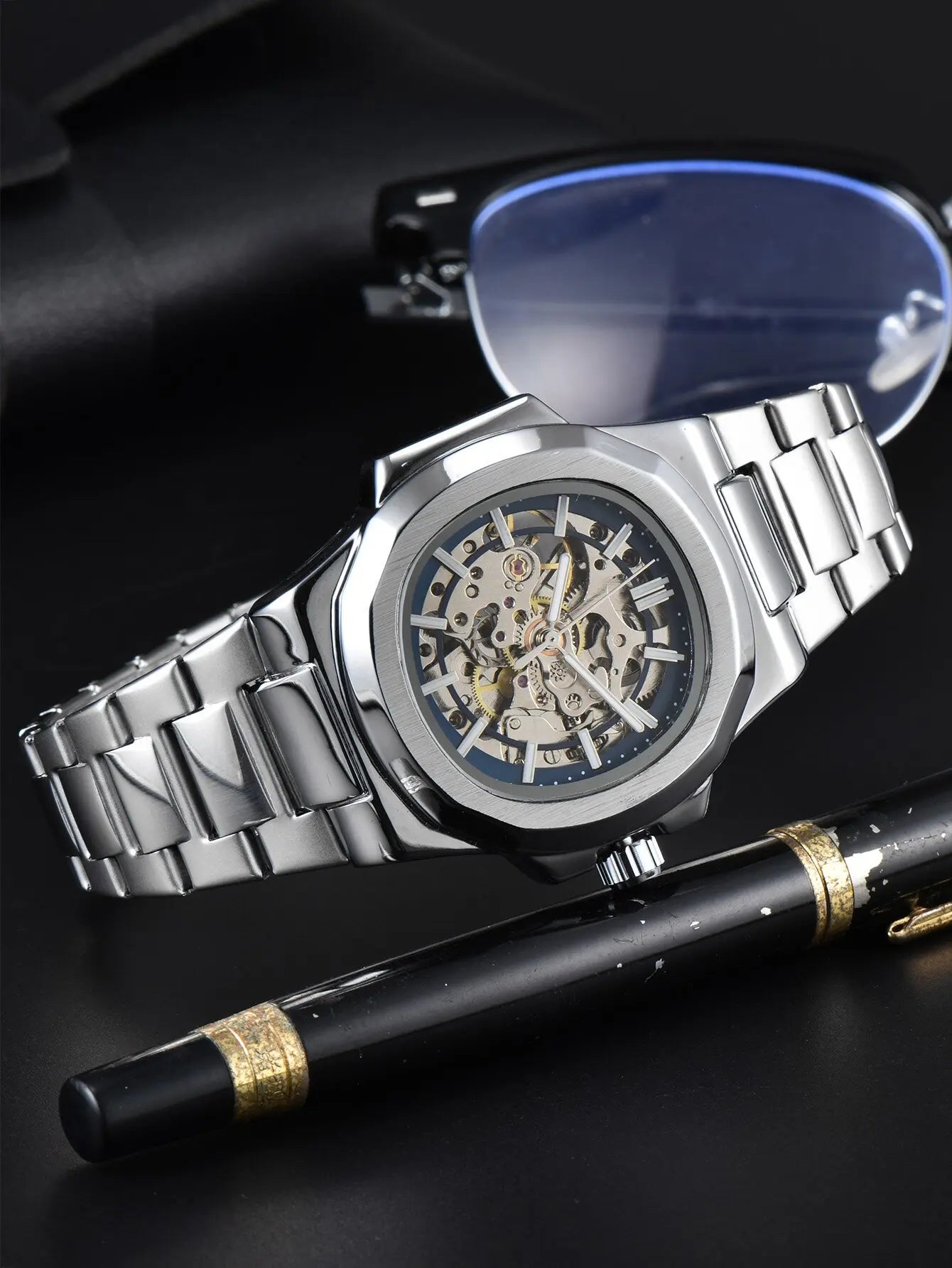 LONGLUX HOT SALE automatic mechanical men watch wholesale no logo waterproof skeleton business stainless steel gift watch