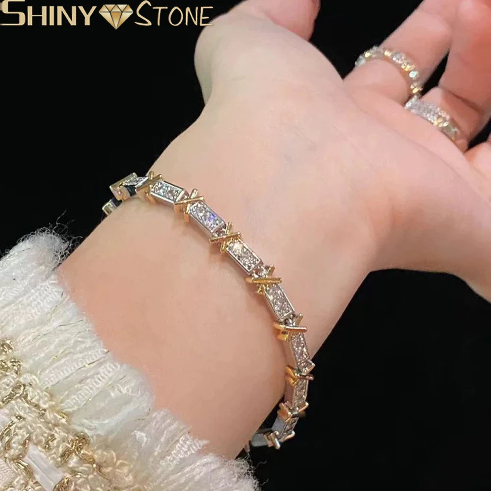 2025 New Iced Out Bling Cross Heart Tennis Chain Necklace Gold Silver Color 5A Cubic Zirconia CZ Charm Choker For Women Jewelry