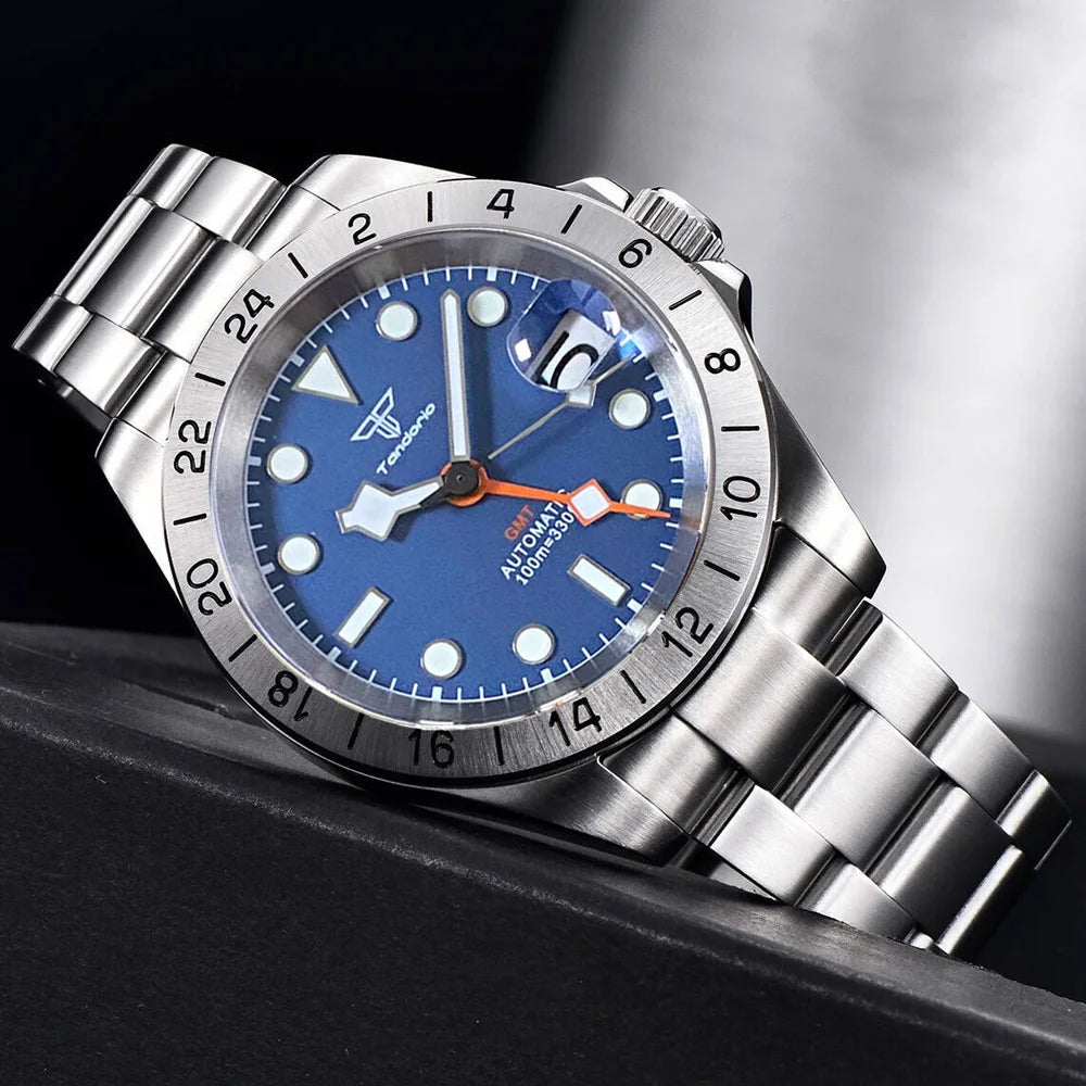 NH34A Watch Waterproof Field Automatic Mechanical Wristwatch Men Orange GMT Hand Master 24 Hours Sapphire Glass Glide Lock