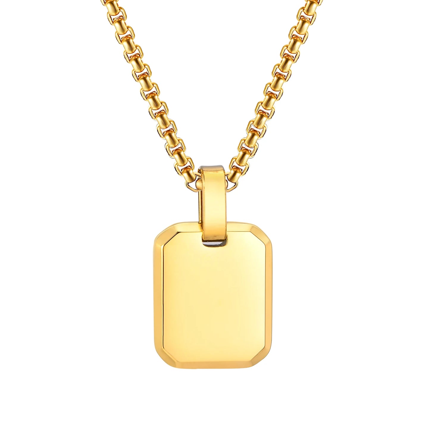 Engrave Square Necklace Personalized Tag ID Pendant, Stainless Steel Gold Plated Jewelry for Women Men Girl Christmas Birthday