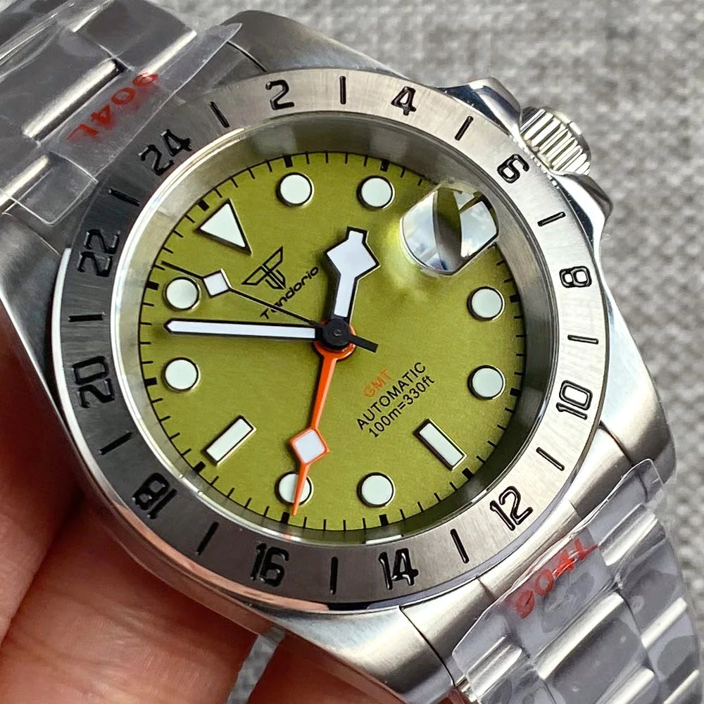 NH34A Watch Waterproof Field Automatic Mechanical Wristwatch Men Orange GMT Hand Master 24 Hours Sapphire Glass Glide Lock