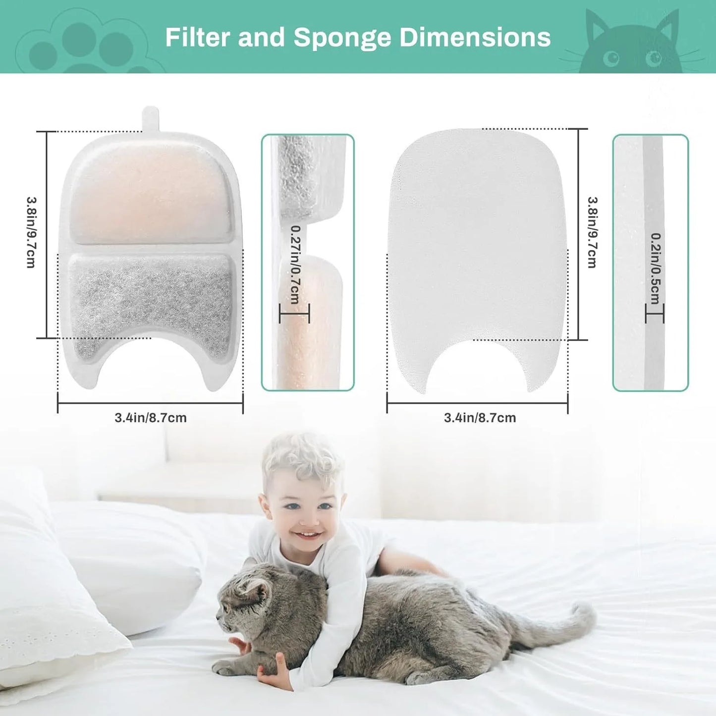 6/12PK Cat Fountain Filters & Sponges Replacement Kit, Universal Fit for Pet Water Fountain APETDOLA