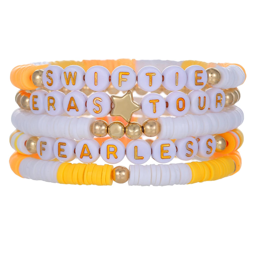 New In Simple Colorful Polymer Clay Smiling Face Love Pearl Bracelet Set Emotional Bracelet for women scene vintage jewelery