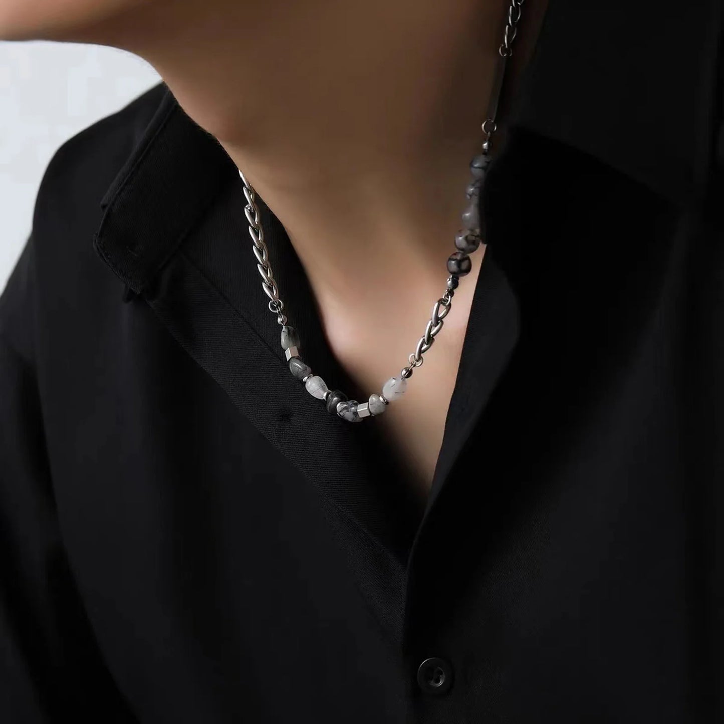Vnox 7mm Cuban Chain Necklaces, Unisex Beads Charm Collar, Women Men Miami Curb Links with Forever Bar