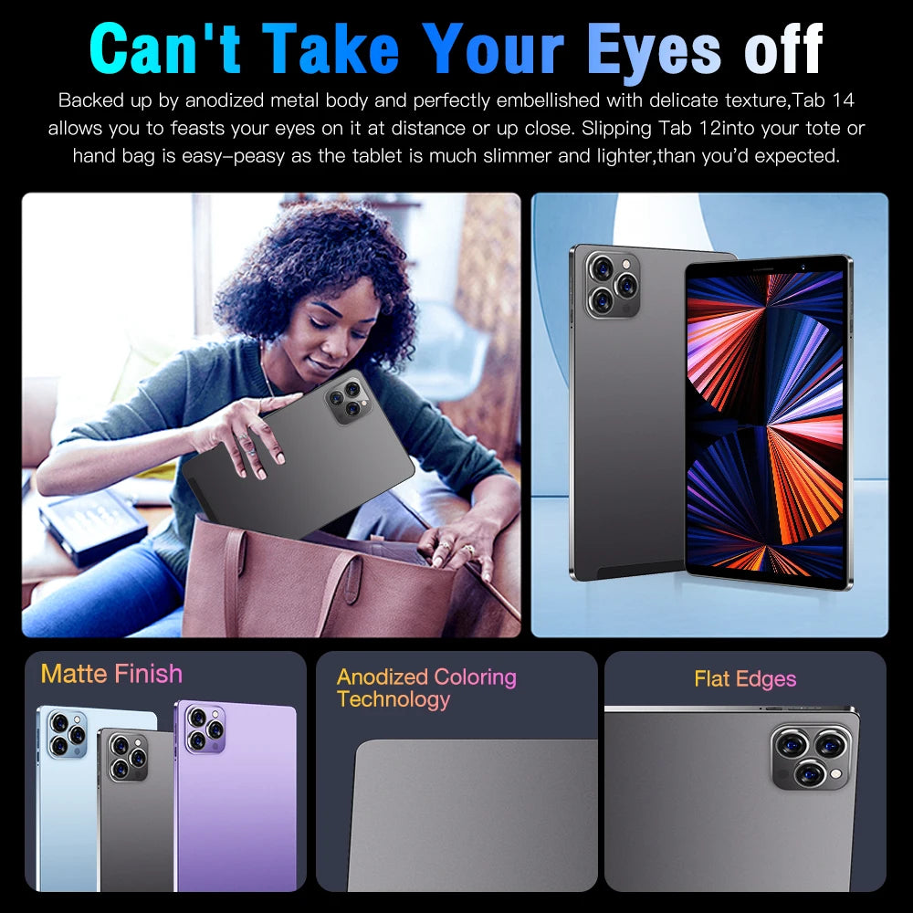2025 Original 8 inch Pad Tab 14 Android 12 Tablet PC 16GB Ram 1TB Rom Dual SIM 10 Core Dimensity 9000 WPS GPS Bluetooth 10000mAh