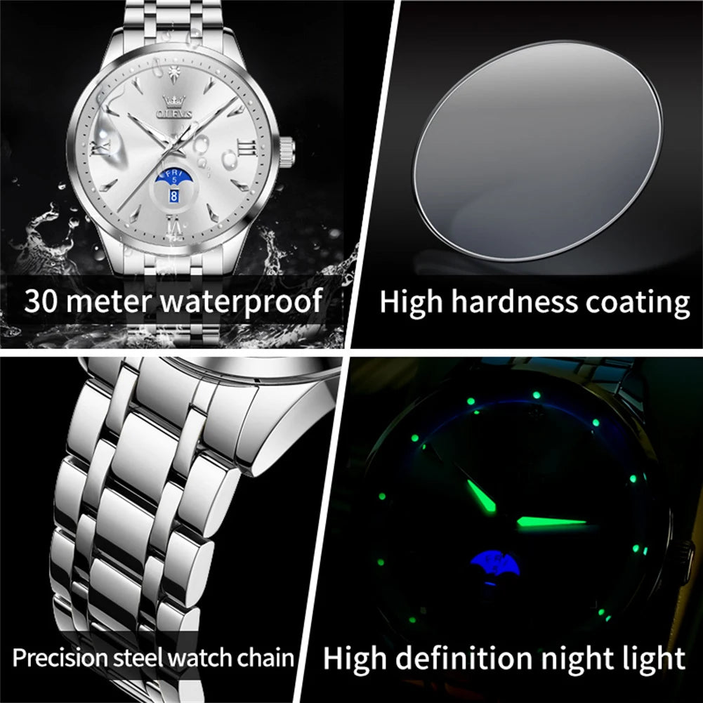 OLEVS brand luminous waterproof quartz watch dual calendar men's watch 3646