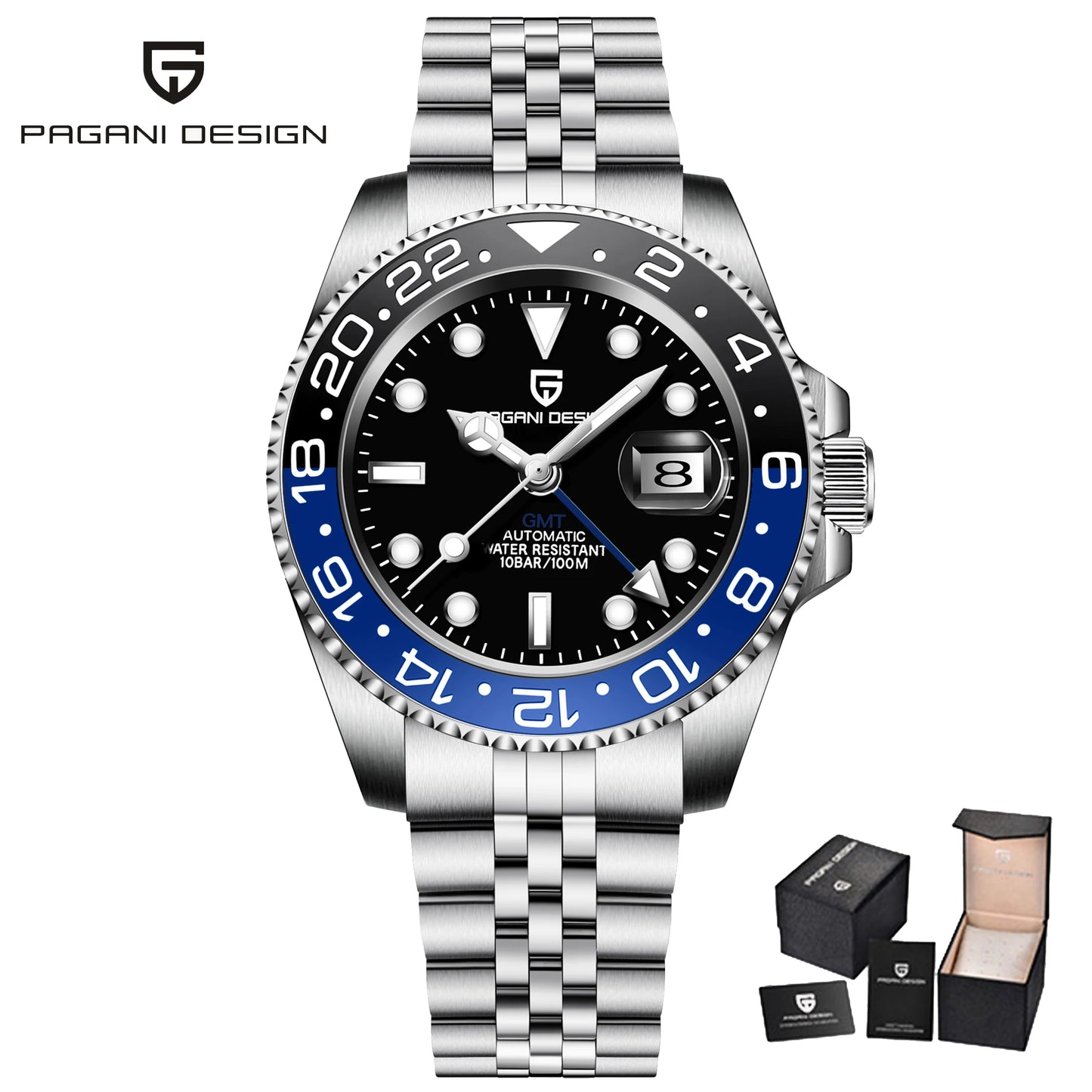 PAGANI DESIGN 2024 40MM GMT Mechanical Wristwatch Sapphire Ceramic Bezel Automatic Watch Stainless Steel 100M Waterproof Watch