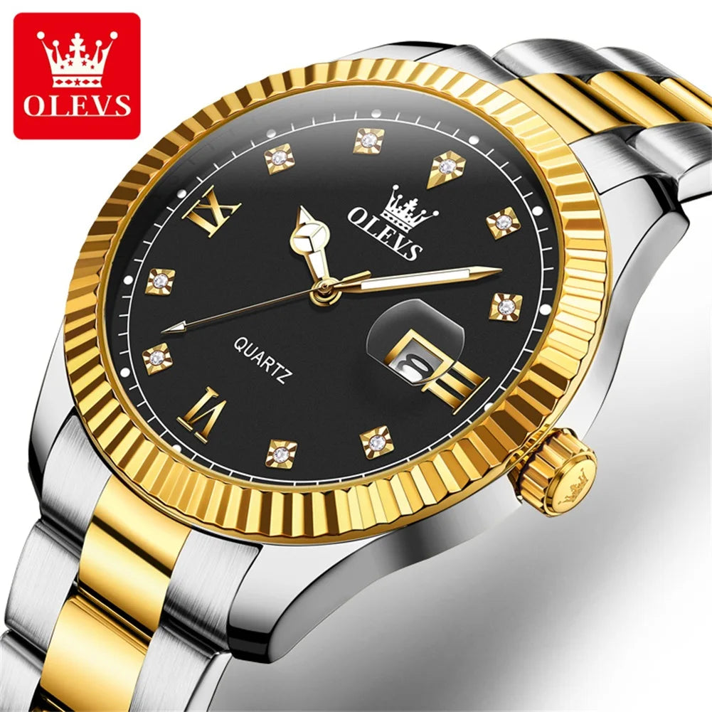 OLEVS Quartz Wristwatches Luxury Watch Business Waterproof Male Clock Luminous Date Stainless Steel Men Watch reloj hombre