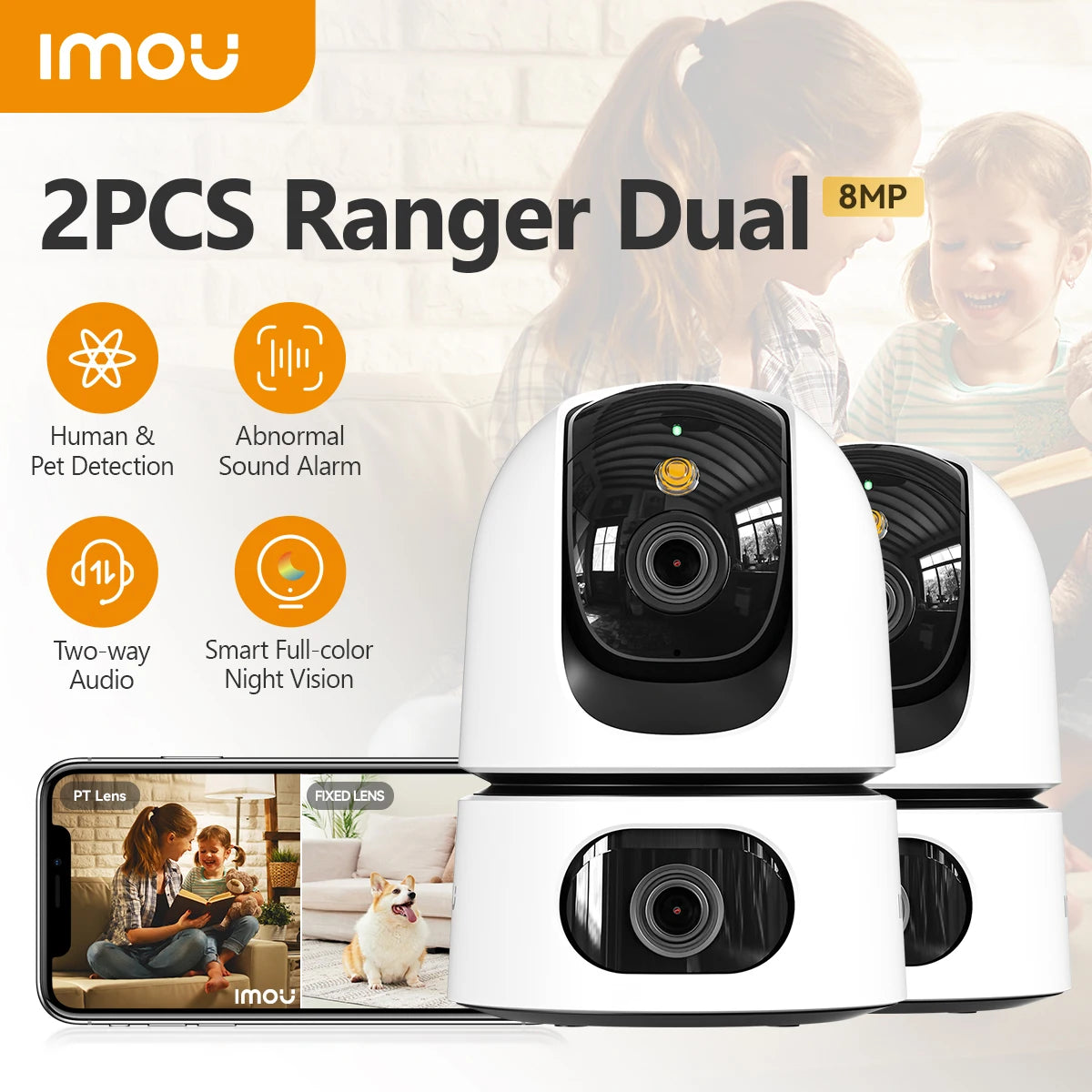 2PCS IMOU Dual Lens PTZ WiFi Camera Indoor CCTV Surveillance Camera Pet Detection Auto Tracking Security Protection Baby Monitor