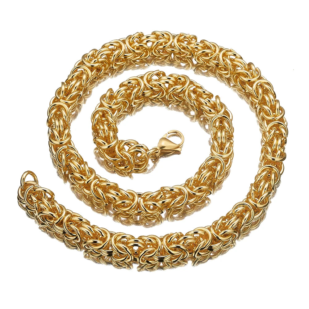 6/8/10MM Wide 7-40" Long Gold Color Round Link Byzantine Chain Men Women Stainless Steel Necklace Or Bracelet Fashion Jewelry