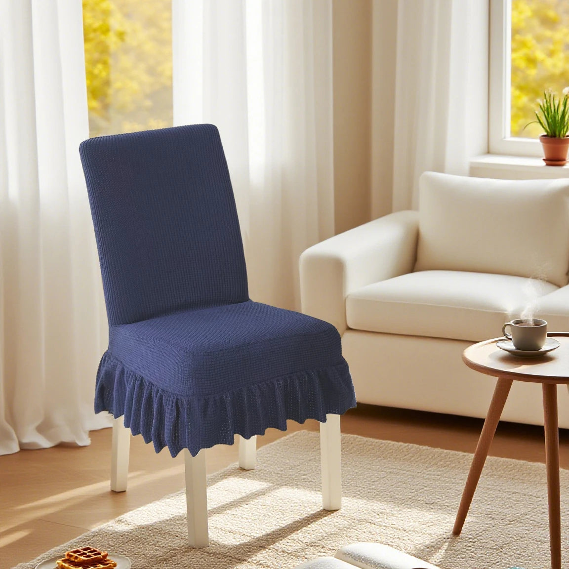 Solid-color elastic short skirt chair cover and anti-stain stool cover, suitable for pet room and home decoration
