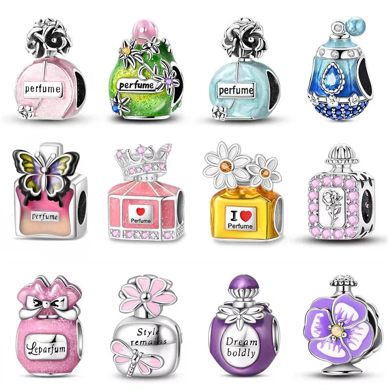 100% S925 Silver Butterfly Daisy Rose Crown Perfume Charms Beads Fit Pandk Original Bracelets DIY Fine Women Jewelry Making Gift