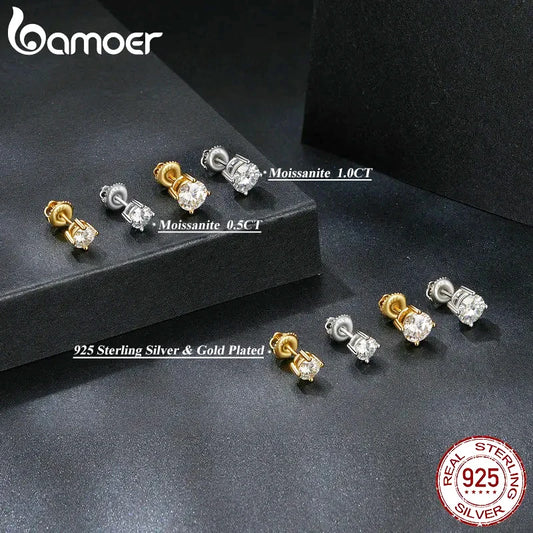 BAMOER 4 Prongs Moissanite Earrings for Women Solid 925 Sterling Silver 2CT VVS1 Lab Diamond Sparkling Classic Wedding Jewelry