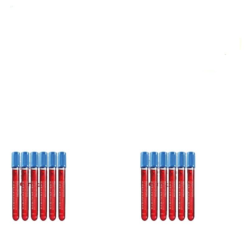 12 red test tubes with a box, labeled