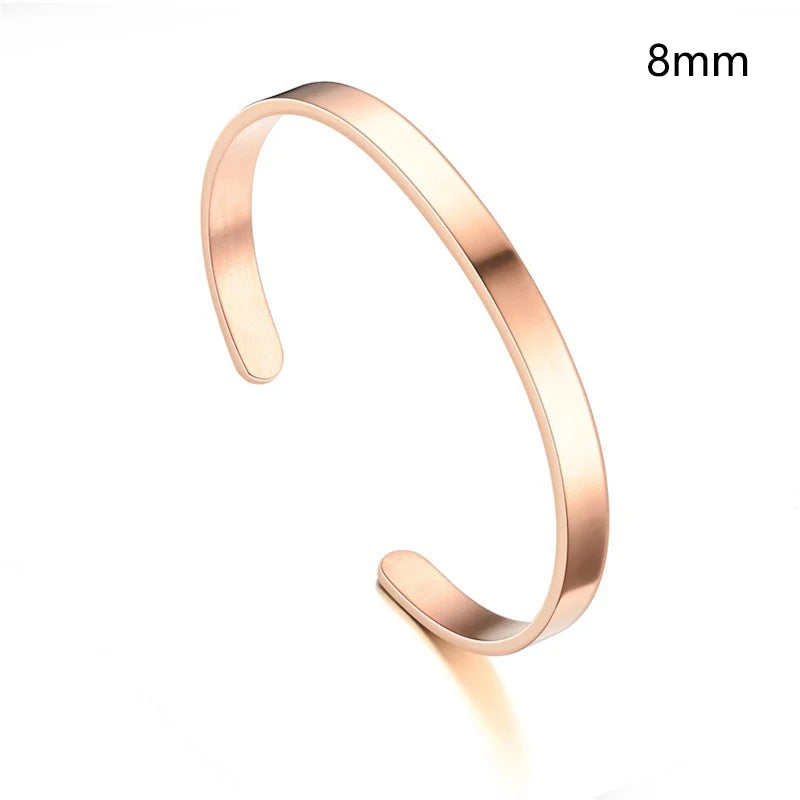 Hot sell 6/8mm Glossy Stainless Steel Personalized Bracelets for Women Lover Double Side Engraved Custom Family Name Cuff Gifts