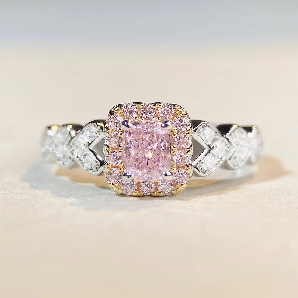 Luxury Solid Platinum PT950 Women's pink diamond ring fashion all-match moissanite diamond ring