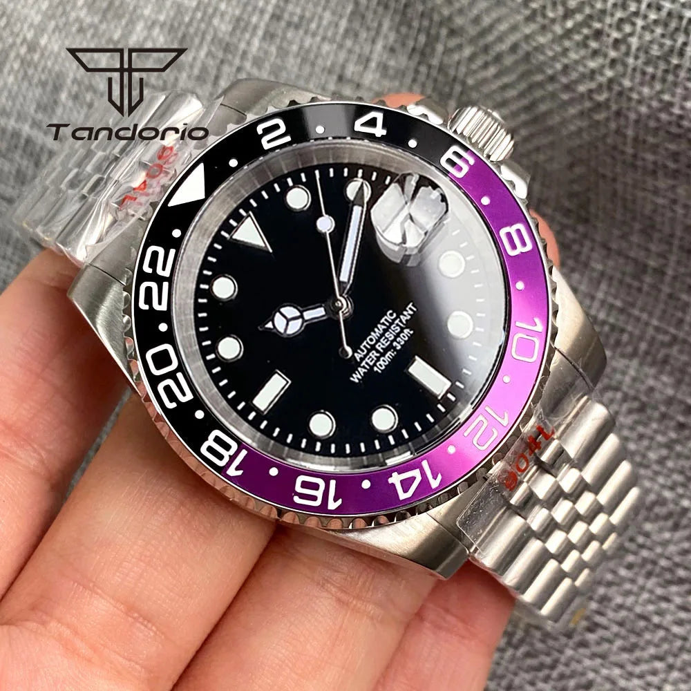 Tandorio NH35A Date Stainless Steel 40mm Dive Automatic Men Watch Sapphire Crystal Rotating Bezel Luminous Mechanical Wristwatch