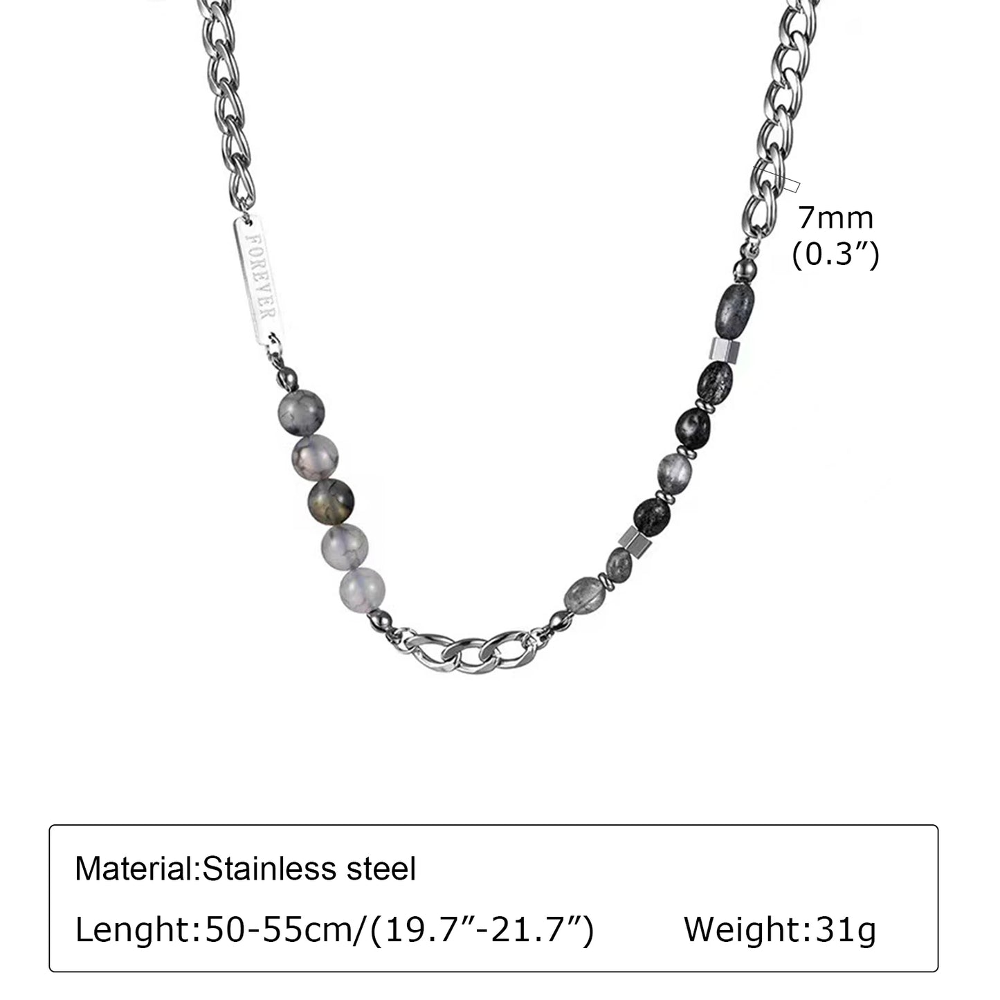 Vnox 7mm Cuban Chain Necklaces, Unisex Beads Charm Collar, Women Men Miami Curb Links with Forever Bar