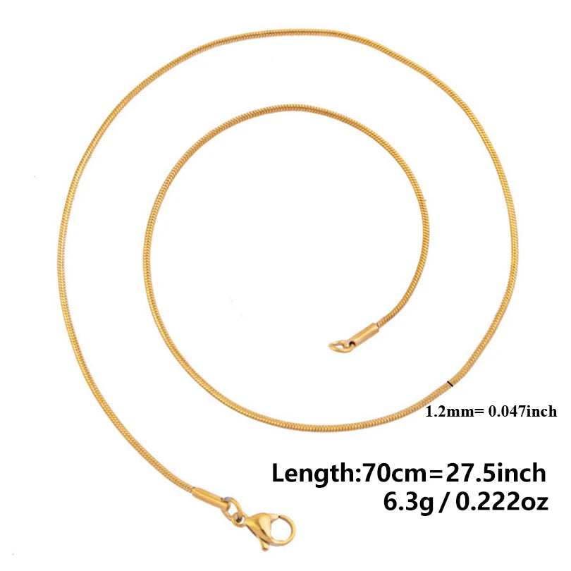 10pcs 1.2mm Round Snake Chains Necklace Jewelry 45/50/60/70cm Length 5 Colors Unisex Stainless Steel Necklace Women Men Jewelry