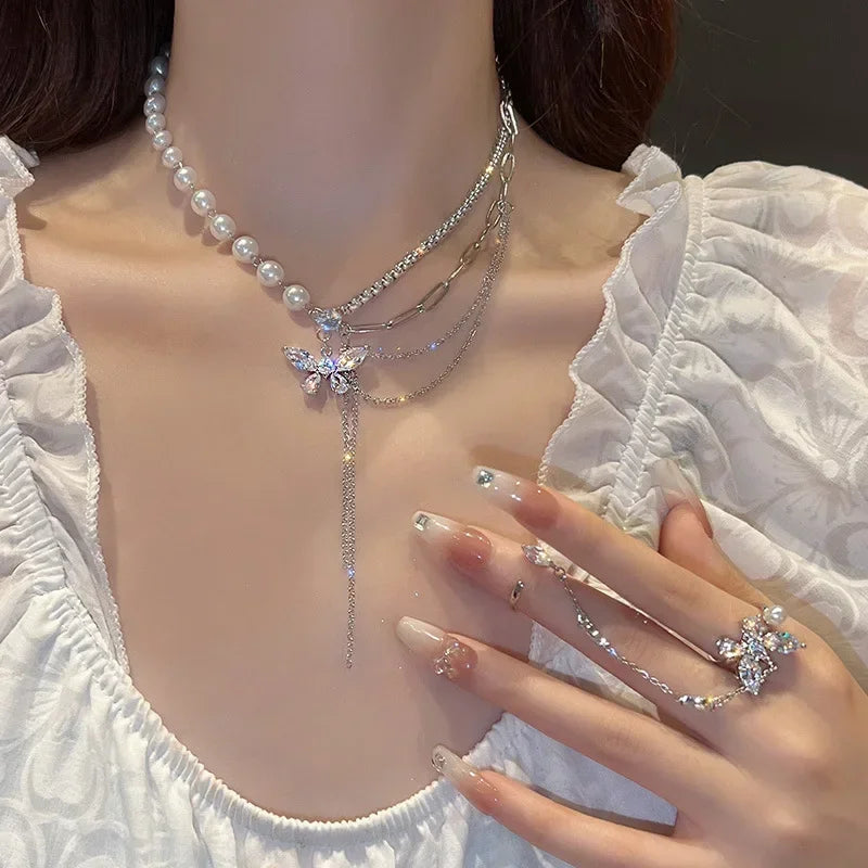 New Black Crystal Beaded Double Layer Necklace for Women Personalized Fashionable Daily Accessories Party Jewelry Birthday Gifts