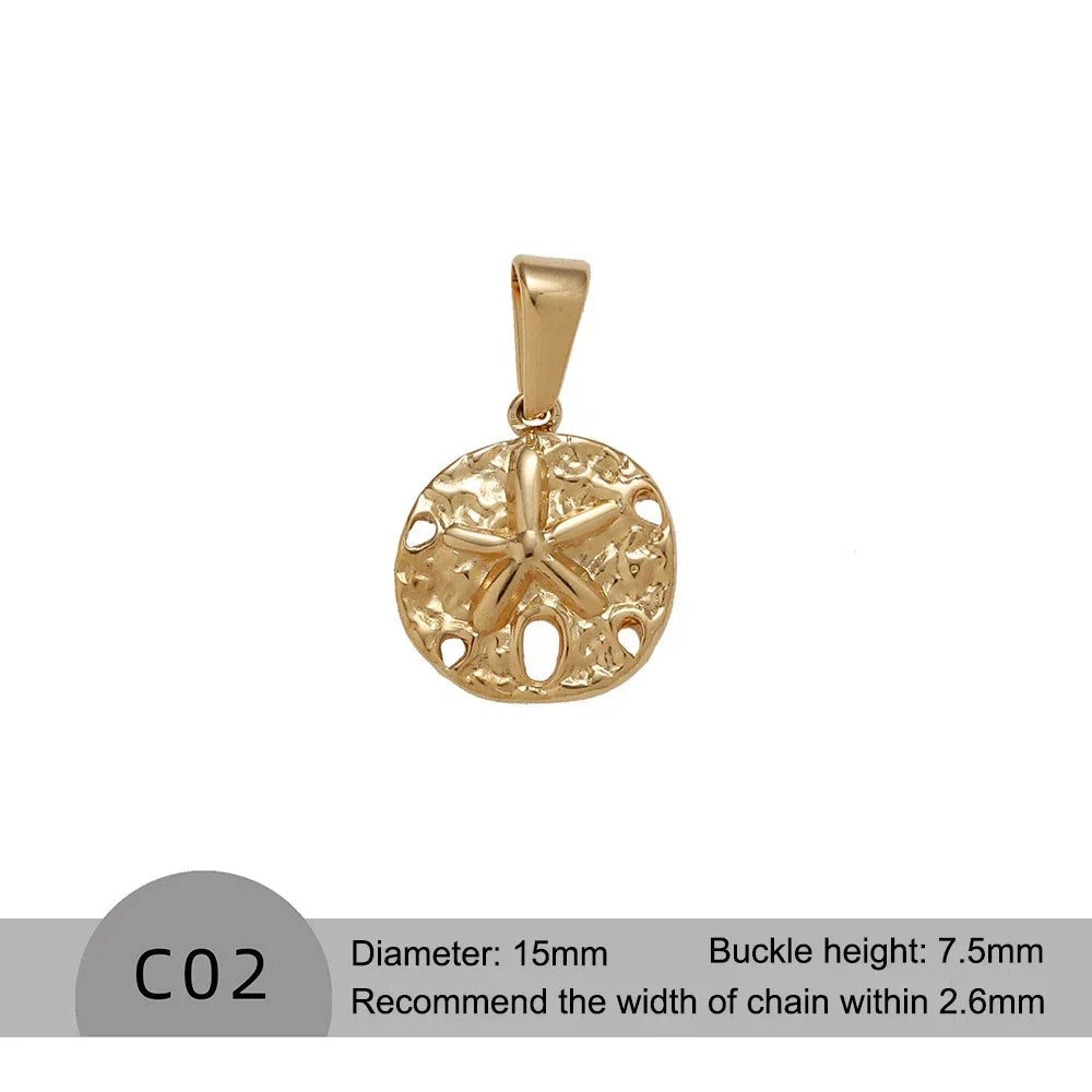 RHYOSNG Vintage Jewelery Stainless Steel 18K PVD Plated Golden Charm Round Portrait Key Moon Only Pendant For Women DIY Necklace