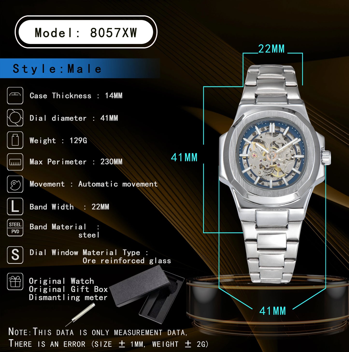 LONGLUX HOT SALE automatic mechanical men watch wholesale no logo waterproof skeleton business stainless steel gift watch