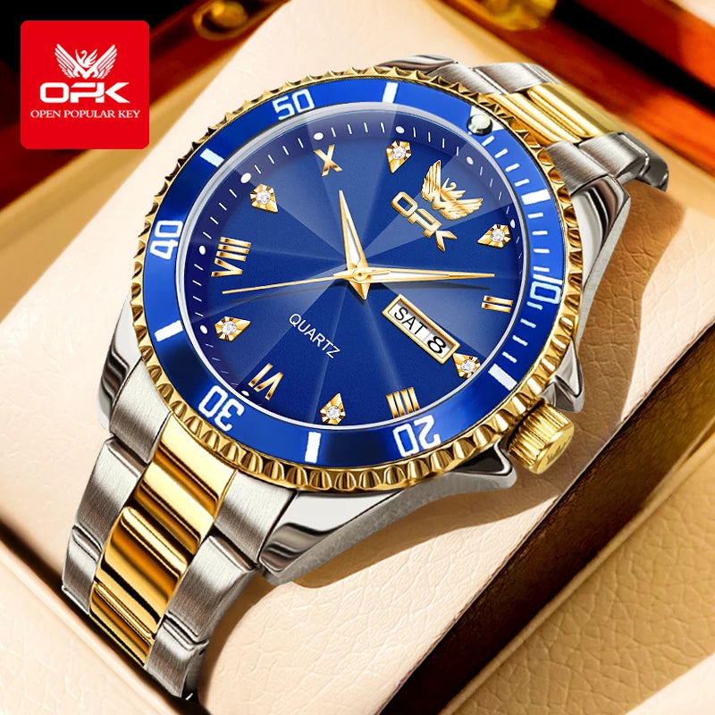 OPK 8171 Men Watch Luxury Brand Original Men Quartz Watch Fashion Simple Stainless Steel Waterproof Luminous Dual Calendar Watch