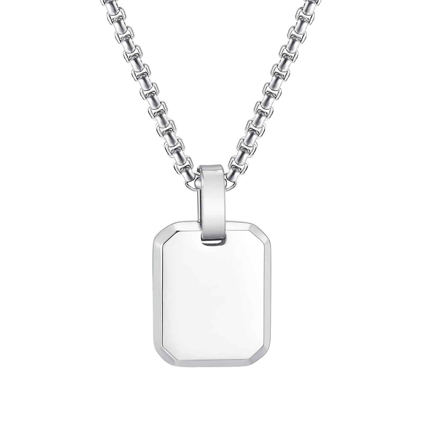 Engrave Square Necklace Personalized Tag ID Pendant, Stainless Steel Gold Plated Jewelry for Women Men Girl Christmas Birthday