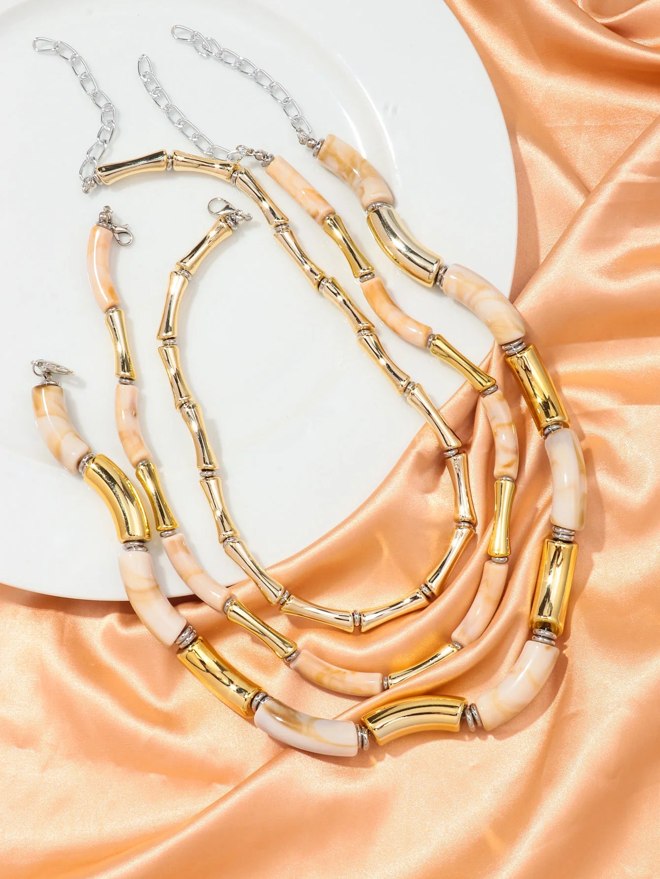 3 pieces/set Bohemian Acrylic Bamboo Beads Choker Necklace Set for Women Chunky Tube Necklaces 2024 Accessories Jewelry
