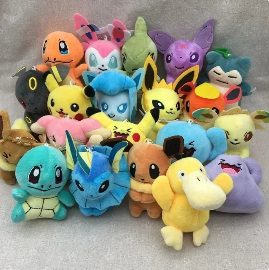 21PCs/set Pokemon Snorlaxs Charmanders Eevees Plush Doll Pendant Stuffed BulbasaurSquirtle Pendant Plush Keychain