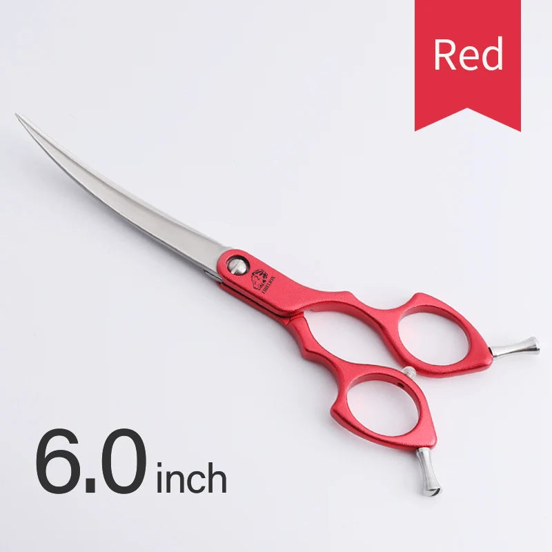 FIRELION Professional 440C 6.0/6.5 Inch Colorful Dog Grooming Scissors Pet Curved Scissors for Cutting Dogs Hair